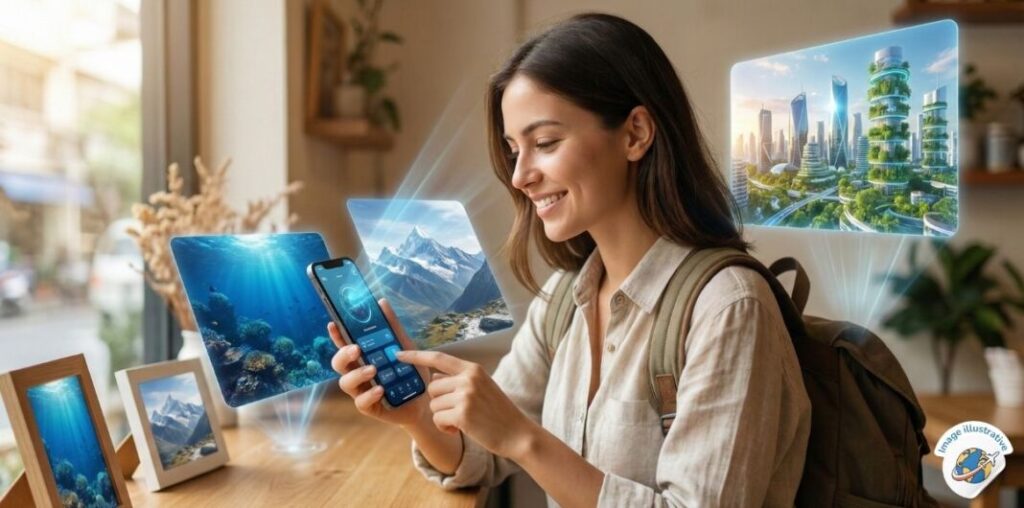 Voyageuse utilise Mistral AI smartphone pour destinations personnalisées 2026